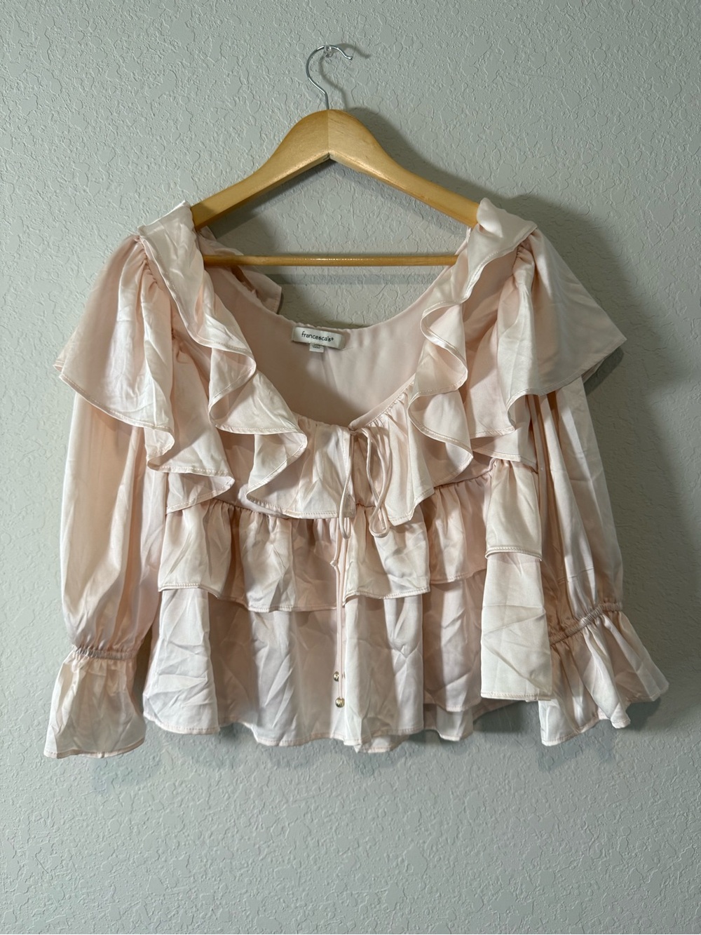 Francescas  Blush Pink Ruffle Peasant Top